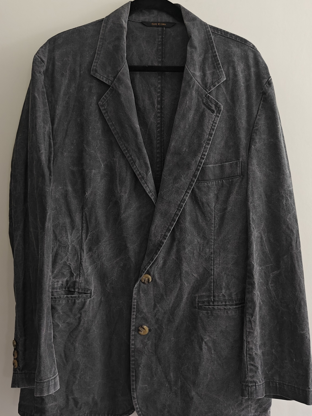 Vintage Brett Men's 40R Casual Blazer Jacket Charcoal Grey Acid Wash Distressed